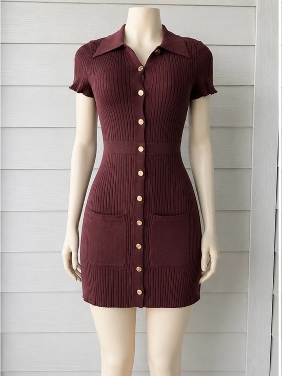 aralina Dresses & Skirts - Fitted Button-Front Ribbed Mini Dress in Burgundy